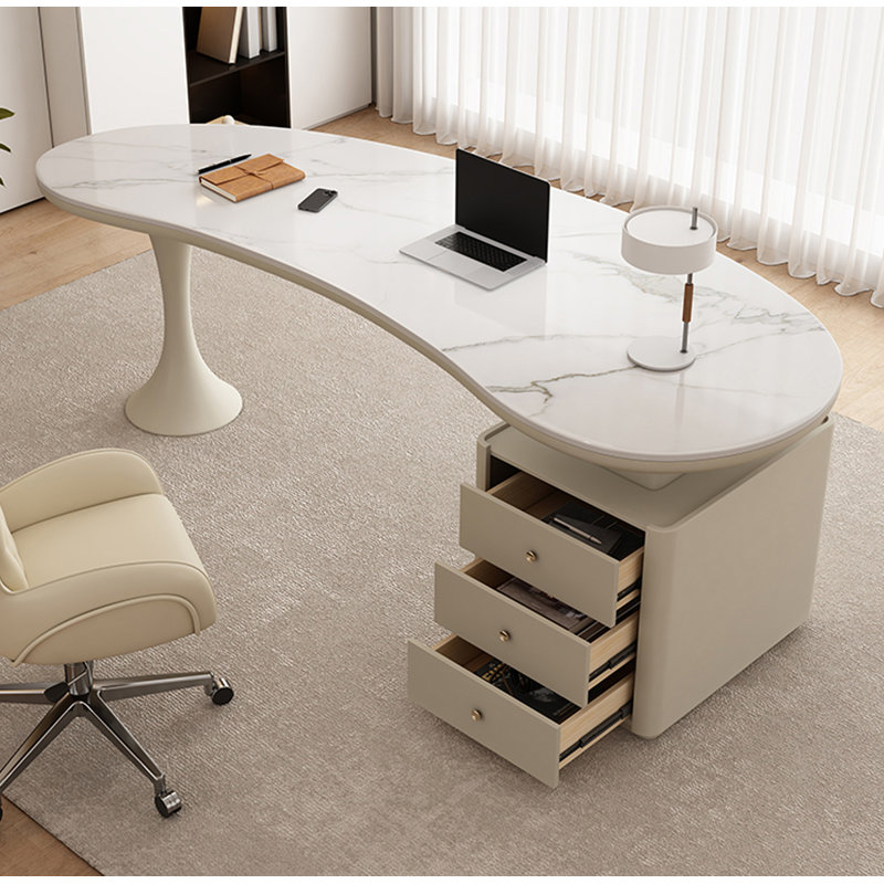 Italian Minimalist Sintered Stone Tabletop Desk with 3 Drawers, 29.5" H x 55.1" W x 27.6" D