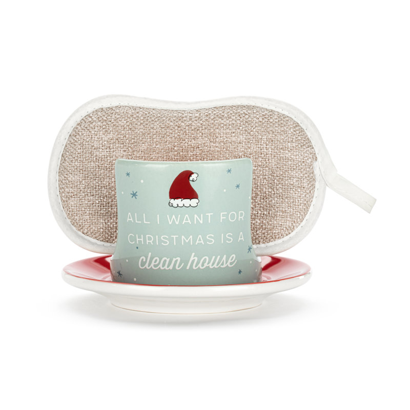 Clean House For Christmas Soap Dish With Sponge