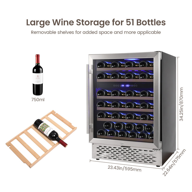 51 Bottles Wine Cooler Refrigerator,Freestanding Compact Wine Fridge with Digital Control for Fridge With 40-66F Digital Temperature Control Glass Door