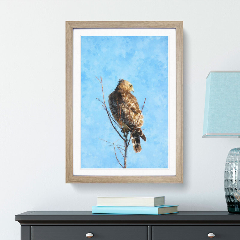 Hawk Perched in a Tree 1 Piece Single Picture Frame Painting on MDF, 87cm H x 62cm W x 2cm D, Oak Framed