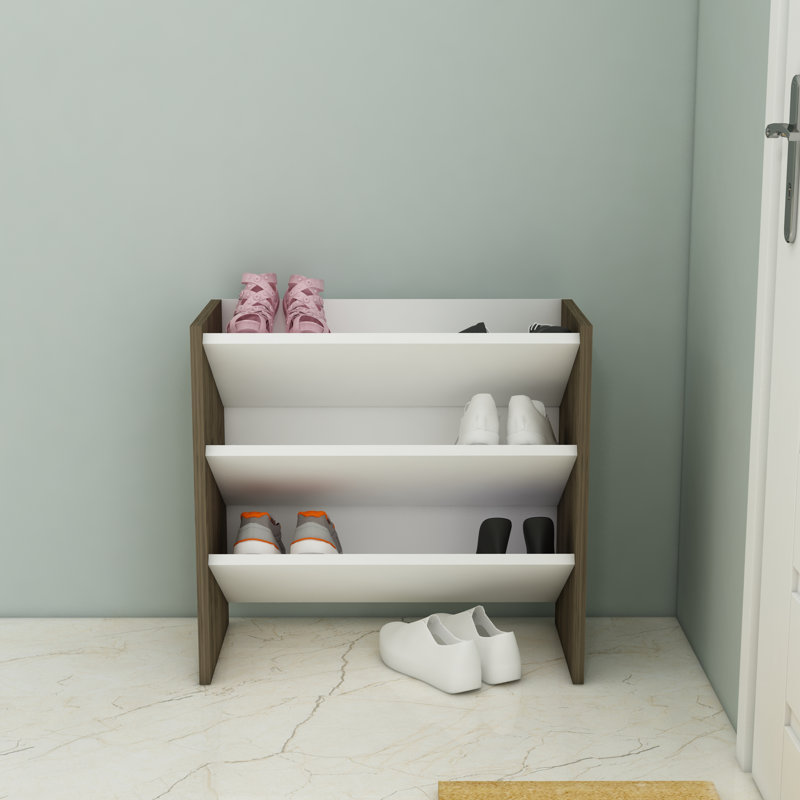 9 Pair Shoe Storage Cabinet, White/Walnut