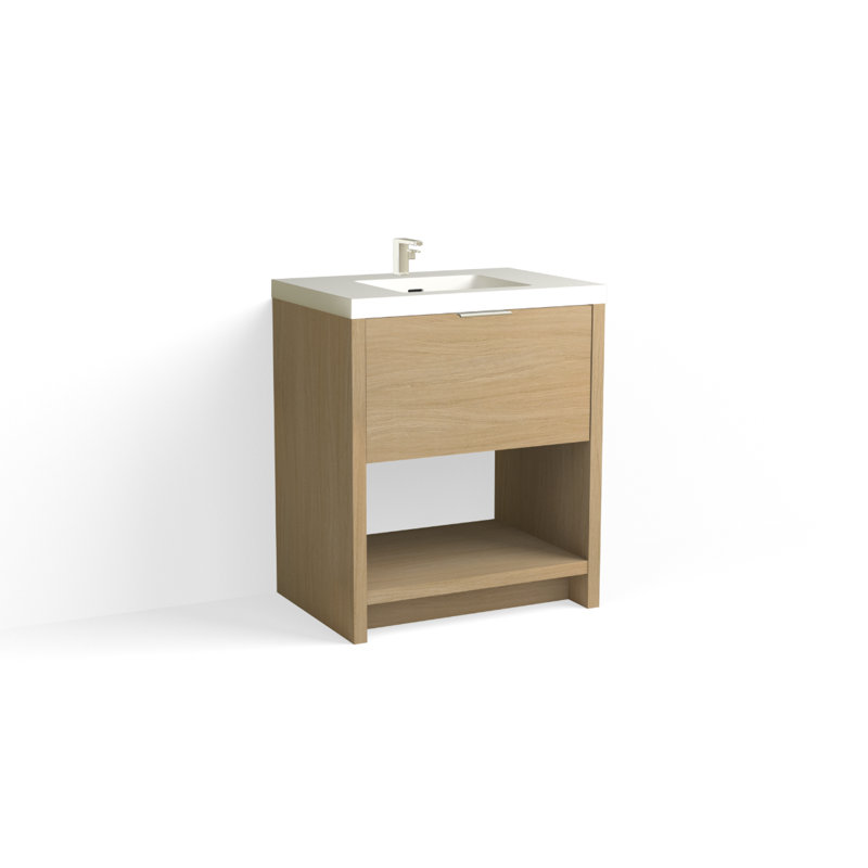 Vista 30" W Freestanding Single Bathroom Vanity, White Gloss, Single-Hole, White Nanomatte/Matte Black