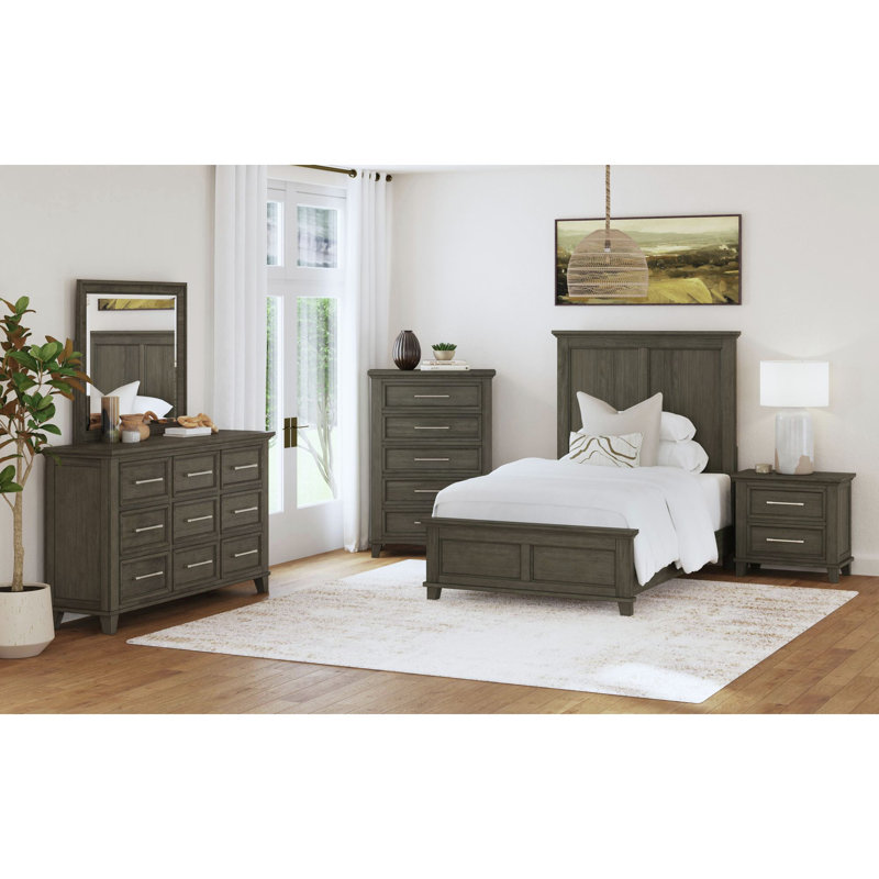 Ensemble de chambre à coucher 5 pièces Nhek, Gris, Grand