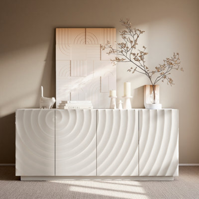Buffet avec rangement, buffet de rangement moderne à 4 portes, armoire de plancher luxueuse avec anti-déversement autoportant pour la cuisine, le salon, buffet rectangulaire de 59 po de largeur