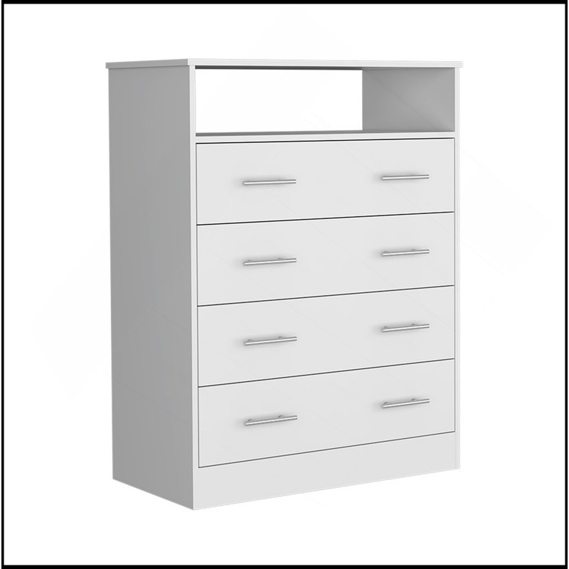 L Commode à quatre tiroirs, plateau supérieur, une tablette ouverte - blanc, Blanc