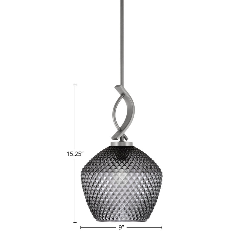 Unia Stem Hung Mini Pendant Shown In Graphite Finish With 9" Smoke Textured Glass