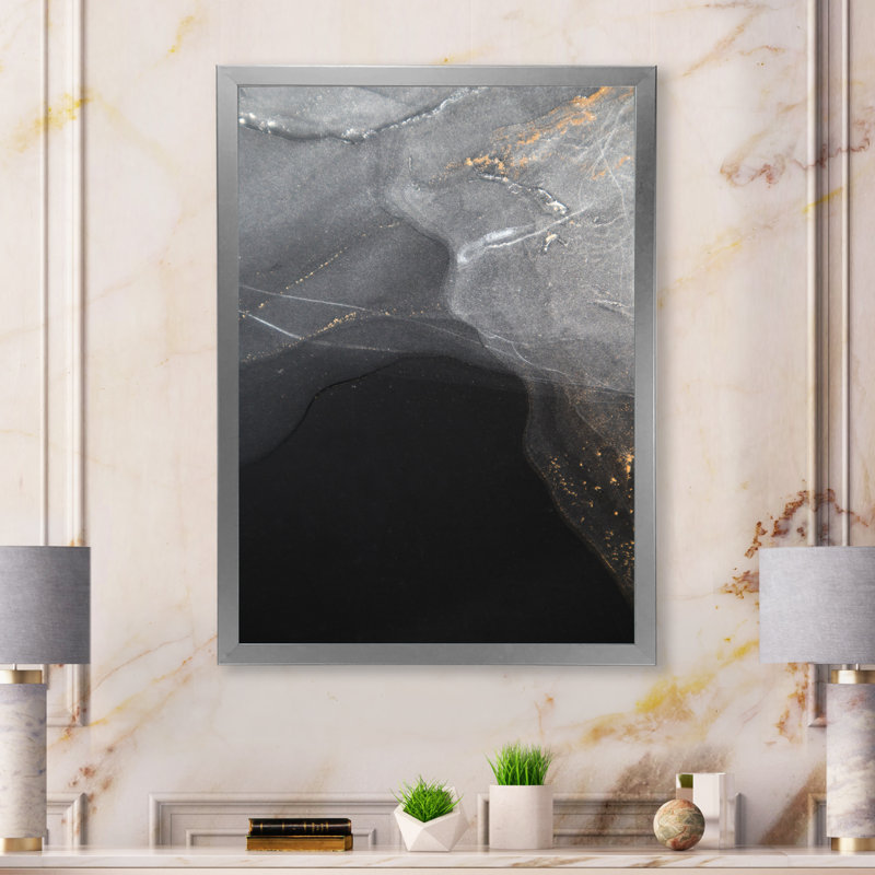 Gloden - Marbre noir et gris, art Ripples IV - art mural moderne sur toile, H 12 po x l 8 po x P 1 po
