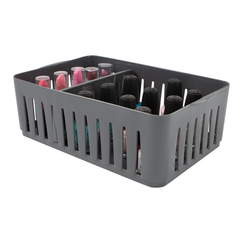 Medium Gray Plastic Stackable Organizer Bin with Adjustable Dividers