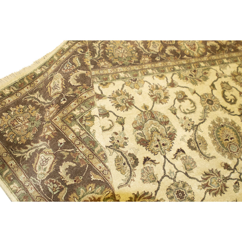 High-Quality Hand-Knotted Ivory And Brown Area Rug