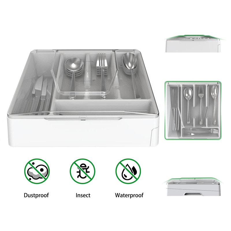 Double Layer Flatware Organizer With Lid(White)