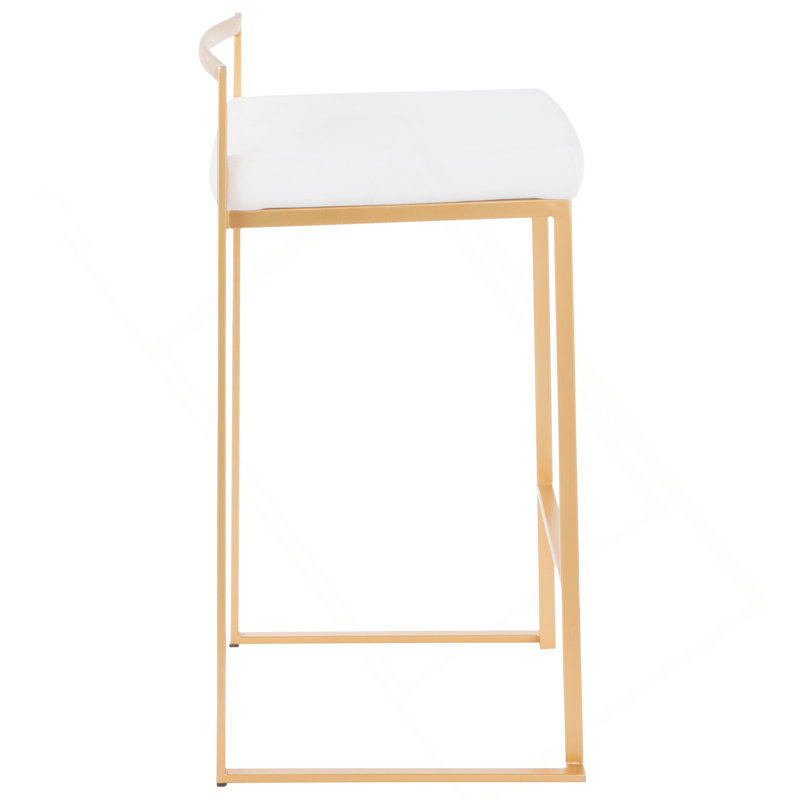 Fuji 26" Contemporary Stackable Counter Stool In Gold Metal With White Velvet Cushion By Lumisource - Set Of 3