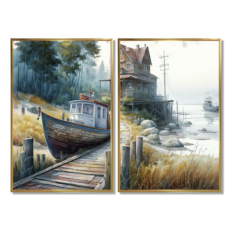 Calm Red Barn In Winter V - art mural traditionnel sur toile jaune 2 pièces, H 36 po x l 48 po, Impression encadrée flottante
