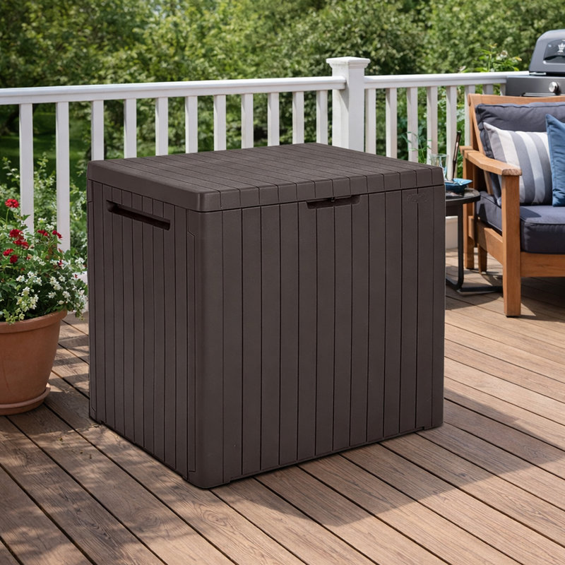 30 Gallon Resin Outdoor Deck Box with Lockable Lid for Garden, Pool, and Patio, Brown
