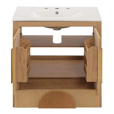Orinor 30 Inch Modern Fluted Vanity With Integrated Sink And Soft-Close Storage