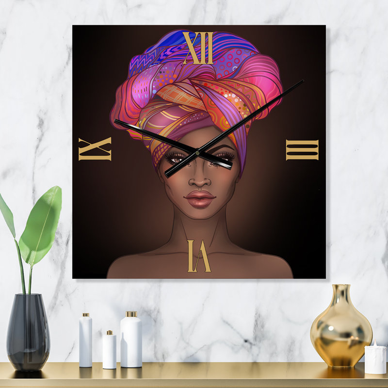 Femme afro-américaine avec Turban VI - Horloge murale moderne, Grand