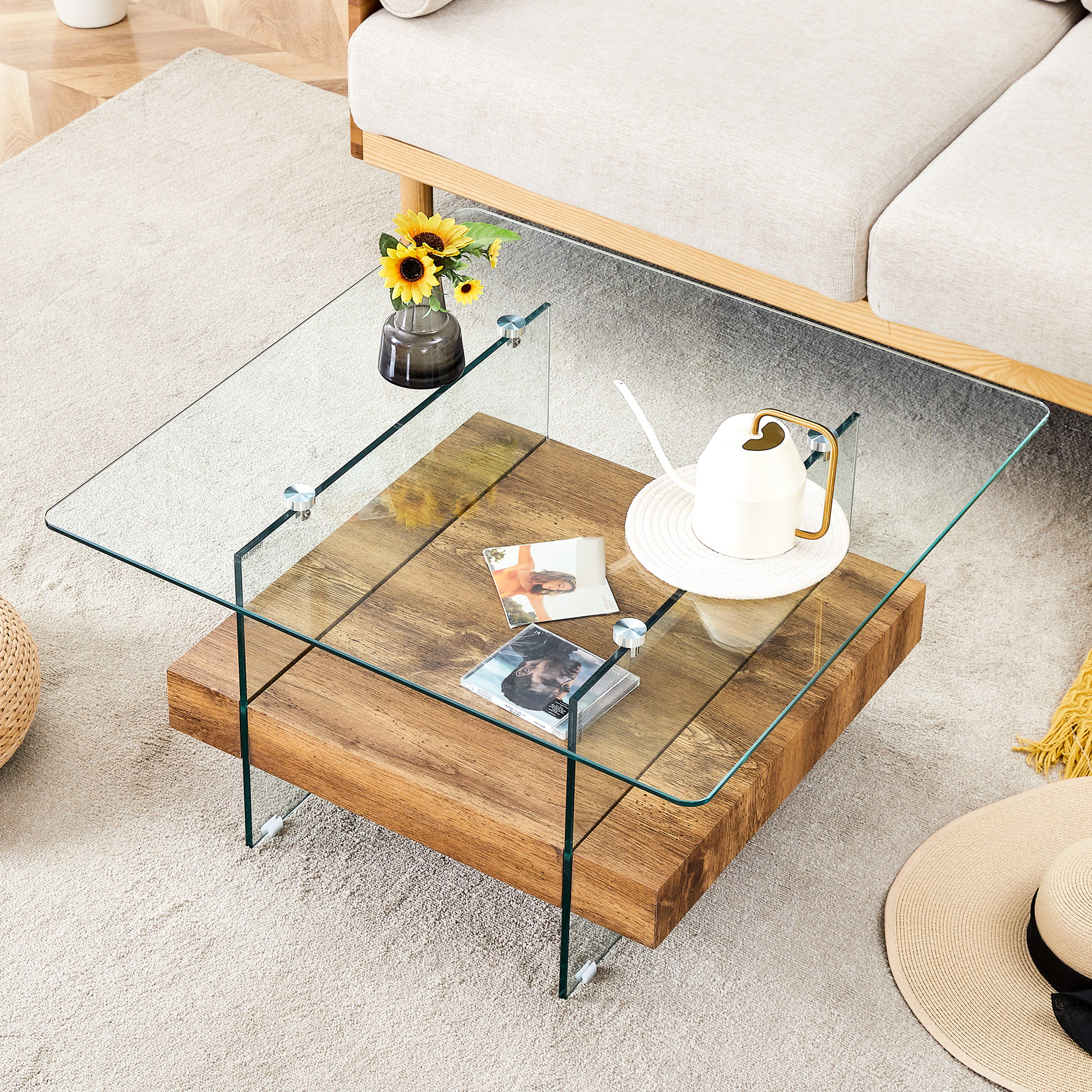 Wrought Studio™ 31.4 Inch Square Coffee Table - Modern Design With Dark ...