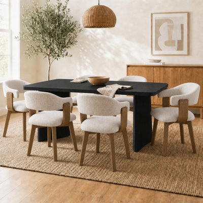 Ensemble de salle à manger rectangulaire moderne en bois massif et manufacturé avec chaises rembourrées avec dossier et accoudoirs, pour 4 ou 6 personnes, pour la cuisine, le salon, la salle à manger