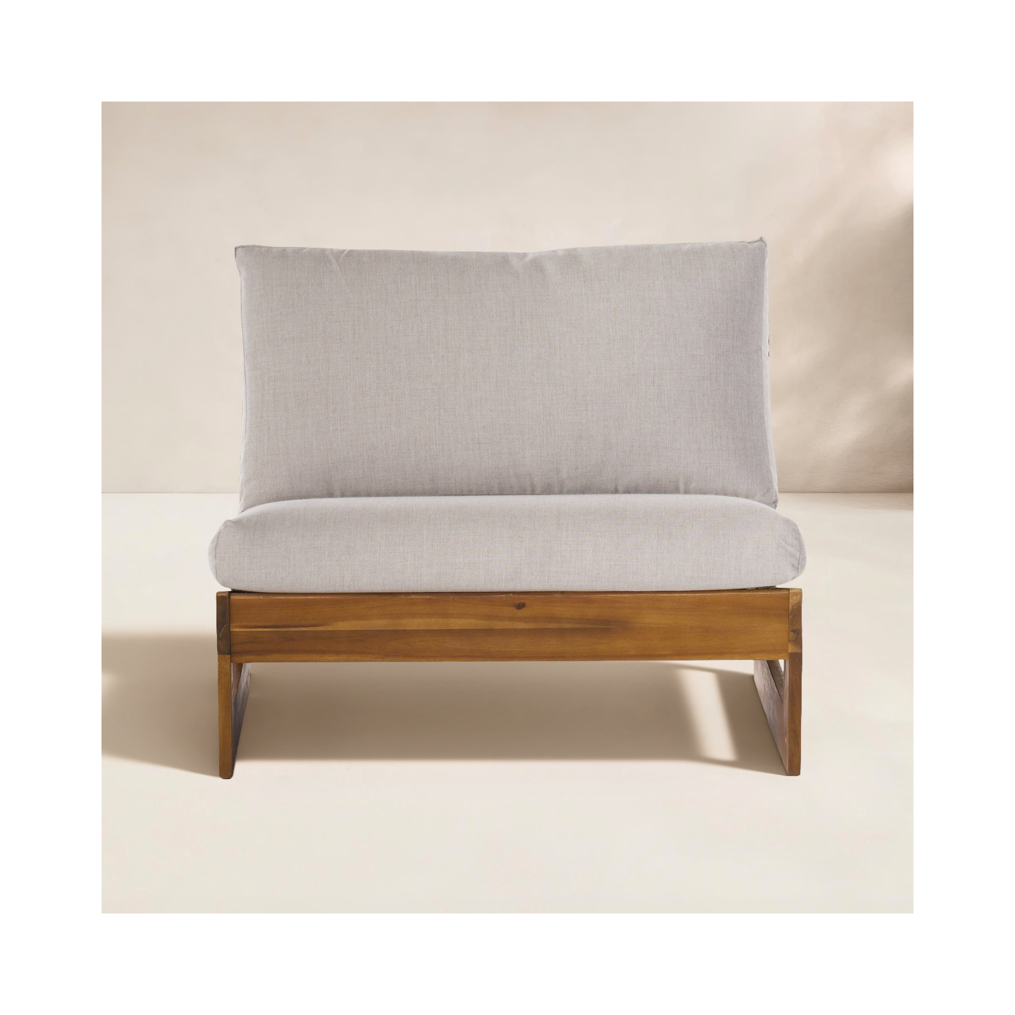 Louise Acacia Outdoor Armless Lounge Chair with Sunbrella Cushions, Teak Frame/Cast Silver Cushion