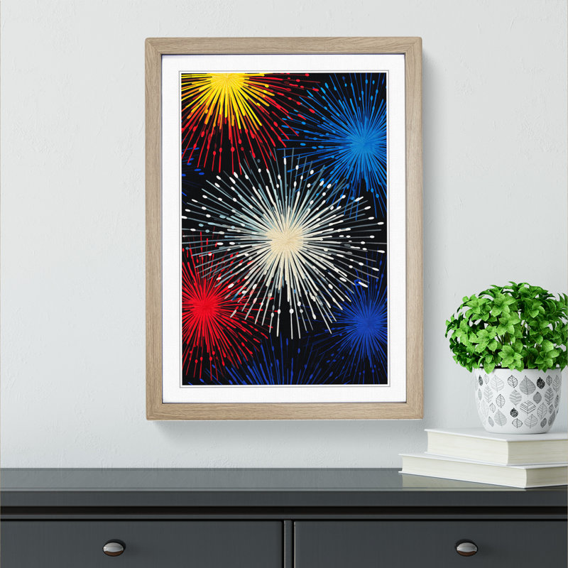 Fireworks Op No.2 - Single Picture Frame Print on Wood, 64cm H x 46cm W x 2cm D, Oak