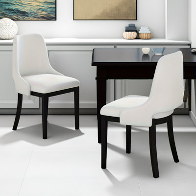 Ensemble de 2 chaises de salle à manger de style campagnard, chaises de salle à manger rembourrées en lin avec dossier découpé et structure en bois massif