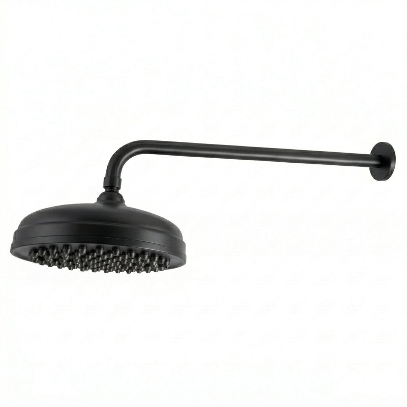 Pomme de douche 8 po avec accoudoir droit 16 po et écusson, Bronze huilé non laqué