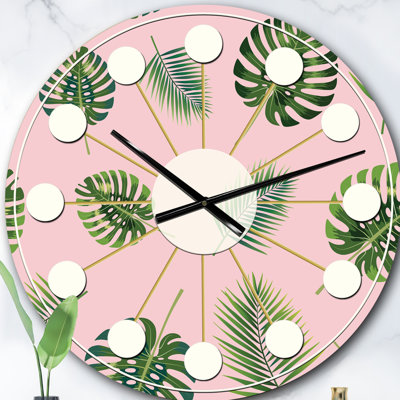 Motif de feuilles de palmier tropical. - Horloge murale moderne Mid-Century