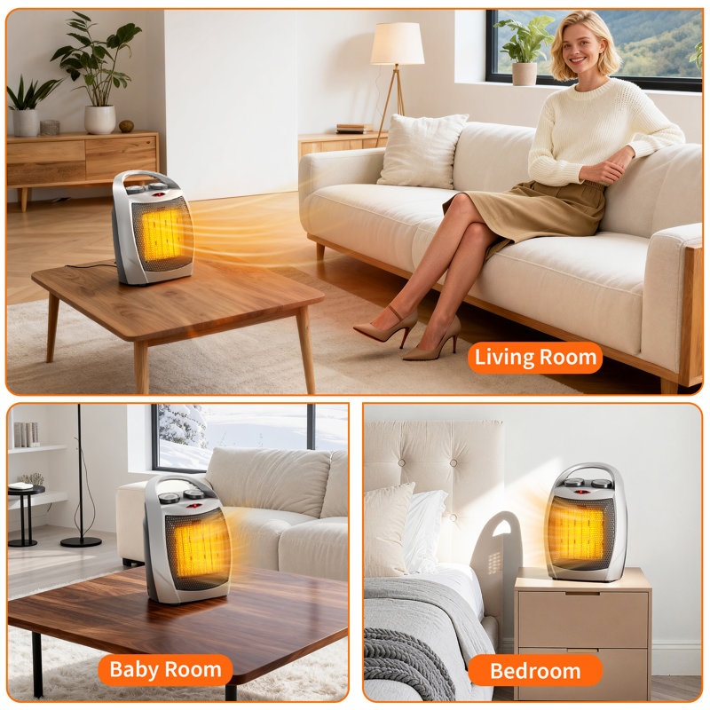 PTC  Space Heater 1500W & 750W, 2-in-1 Fast Heating Desktop Heater & Fan, Safe Quiet with Tip-Over & Overheat Protection for Office Desk Under Desk, Bedroom with Kids & Pets