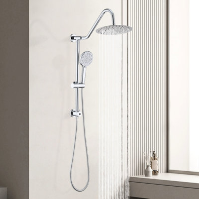 Pomme de douche à pluie de 10 po et système portatif - Fixation murale, métal, finition, 3 motifs de jet, hauteur réglable, fixation contre la corrosion et l'usure