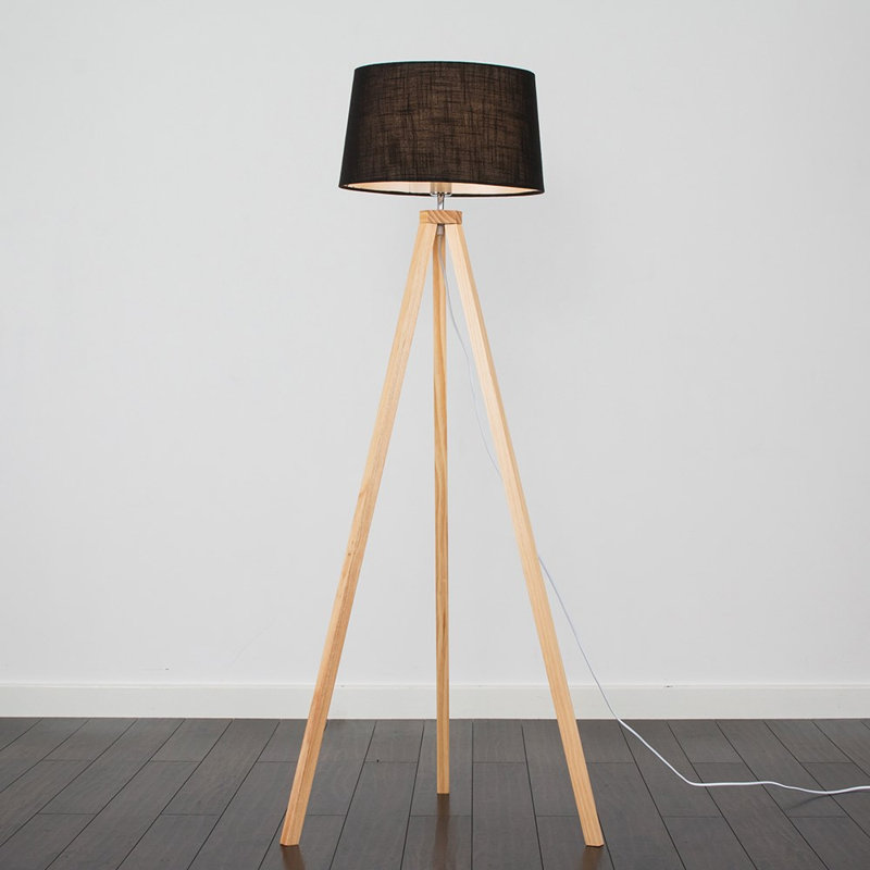 Mejias 148cm Tripod Floor Lamp, Light Wood, Dark Grey, Yes