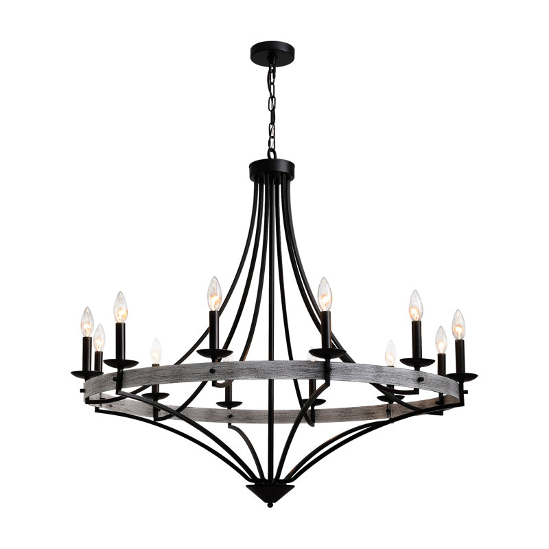 12 - Light Candle Style Dimmable Wagon Wheel Chandelier