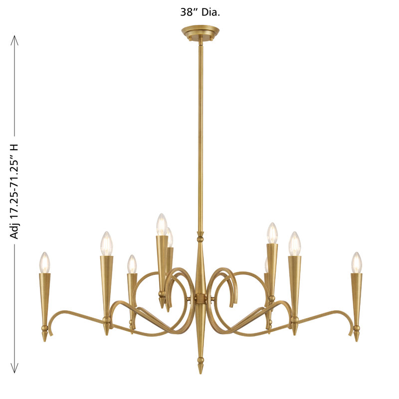  Tremont 9-Light Chandelier in Riviera Brass, 17.25" H x 38" W x 38" D, 9 Lights