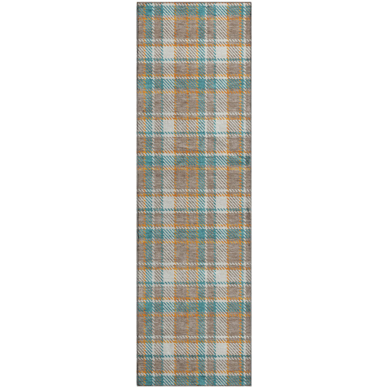 Premium Machine Washable Mayfield AMF1300 Plaid Rug, Runner 2'3" x 7'6"
