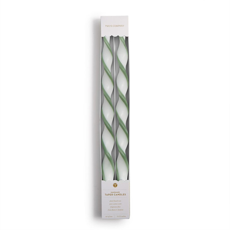 Ensemble de 2 bougies Ribbon Twist Taper, Vert