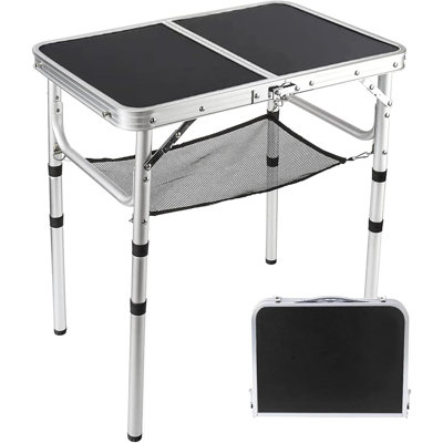 Table pliante 2 pieds, table de camping portable avec supports en filet, aluminium léger réglable, avec poignée de transport pour le pique-nique intérieur et extérieur