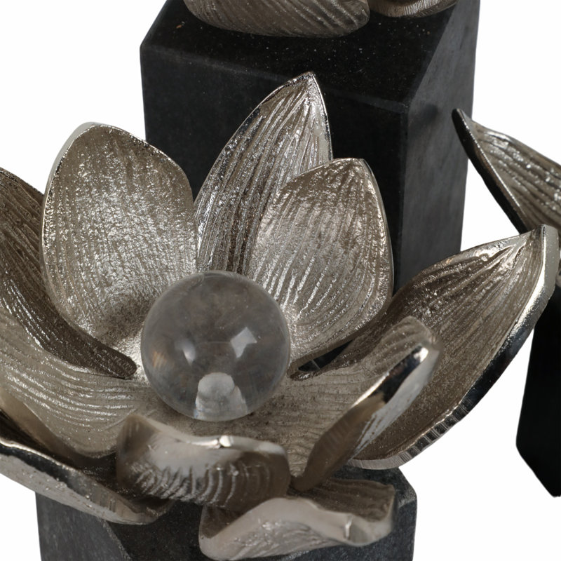 3-Pieces Kriss Flower Statuary With Marb, Black/Silver