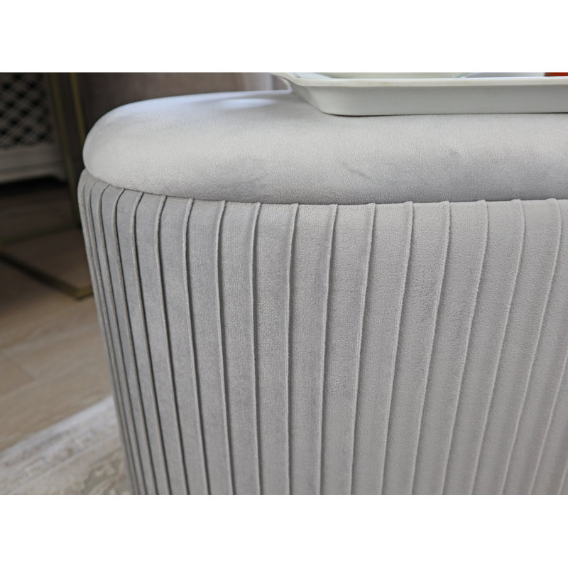 80cm Wide Velvet Oval Solid Colour Standard Ottoman with Storage, Grey
