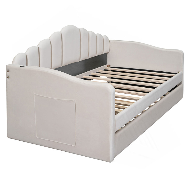 Twin Size Upholstered Daybed With Trundle, Beige