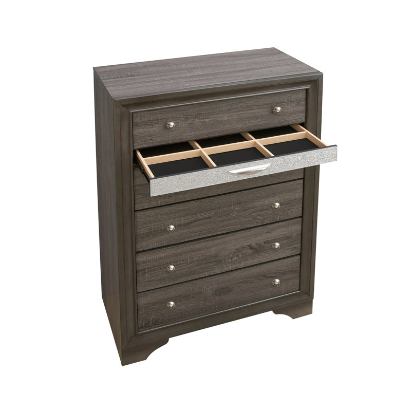 Commode moderne en stratifié avec tiroirs pleine extension et compartiments doublés de feutre, parfait pour un rangement élégant