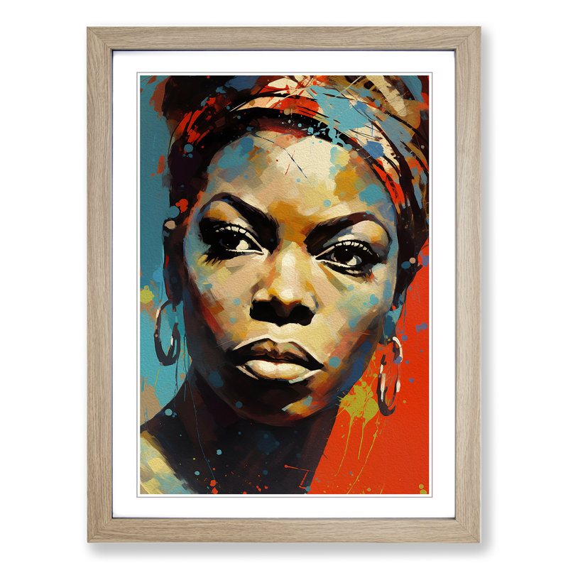 Nina Simone Expressionism - Single Picture Frame Print on Wood, Oak Framed, 64cm H x 46cm W x 2cm D