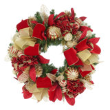 26" Holiday Wreath With Hydrangeas, Glitter Leaves, Ornaments And Bows