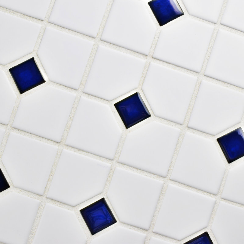 Oxford 11" x 11" Porcelain Honeycomb Mosaic Wall & Floor Tile, Blue/White