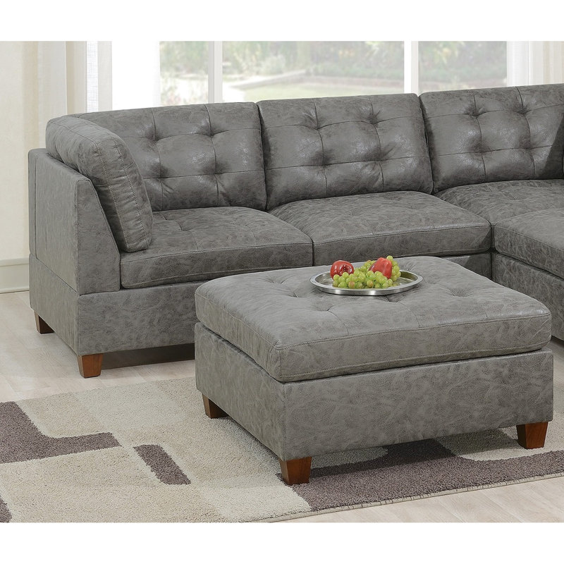 Surface moderne en gris antique, tissu respirant semblable au cuir, pieds en bois de style contemporain, solide pour la pièce