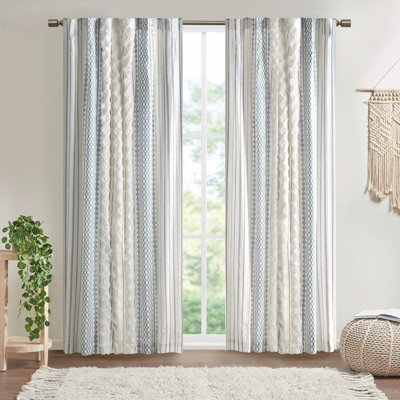 Cotton Printed Curtain Panel with Chenille Stripe and Lining for Enhanced Privacy and Light Control, Perfect for Modern Home Decor.