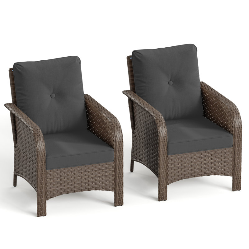 Deux chaises simples d'extérieur en rotin tissé, Gris