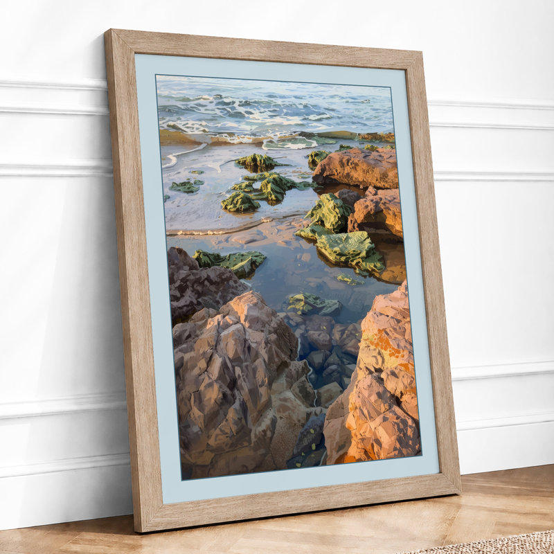Rocky Tidal Pools Coastal - Framed Print, A1 - 84.1 x 59.4 cm, Oak