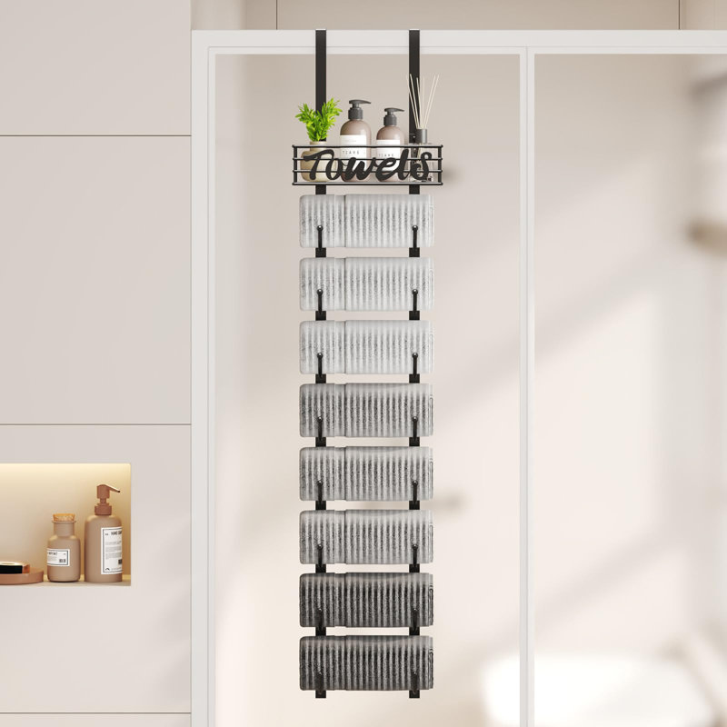 Porte-serviettes suspendus pour salle de bain, porte-serviettes de rangement à roulettes à 9 niveaux pour la salle de bain et mural, noir