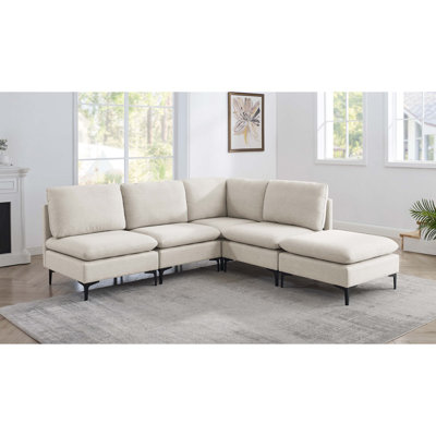 Canapé modulaire en lin rembourré avec pieds en métal