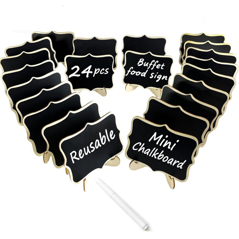 Paquet de 24 petites enseignes de tableau noir à bord ondulé avec chevalets