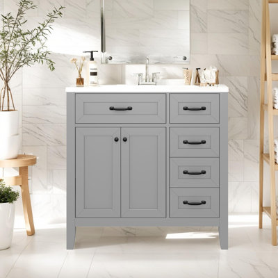 Gray Bathroom Cabinet With Drawers