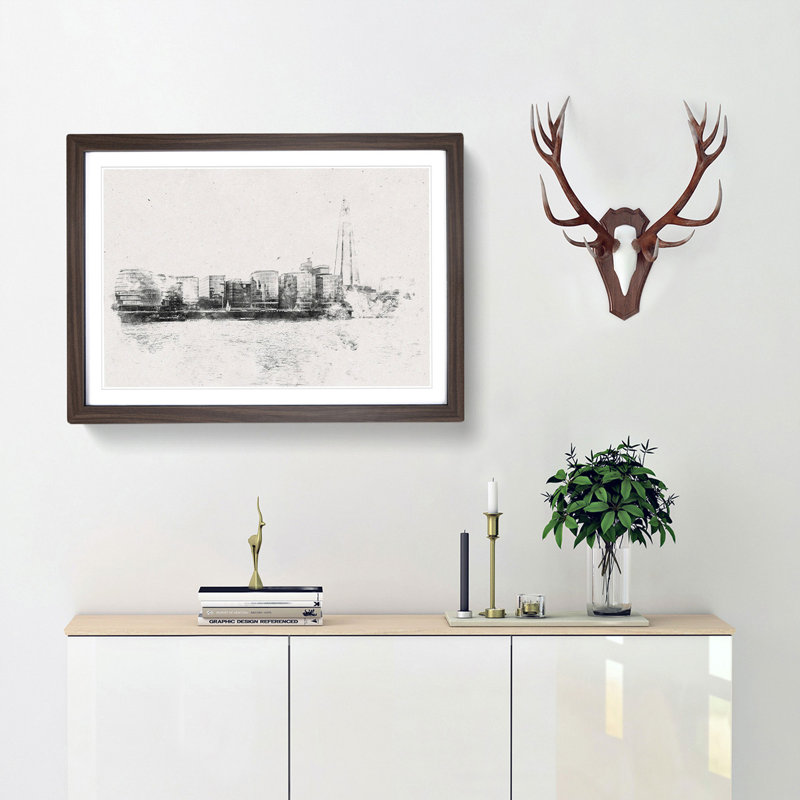The Shard and London Skyline - Picture Frame Painting Print, Walnut Framed, 62cm H x 87cm W x 2cm D